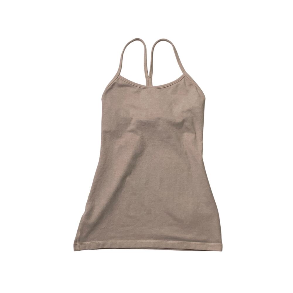 Lululemon Tank Top Womens 4 Tan Power Y Racerback Shelf Bra Yoga Training Active